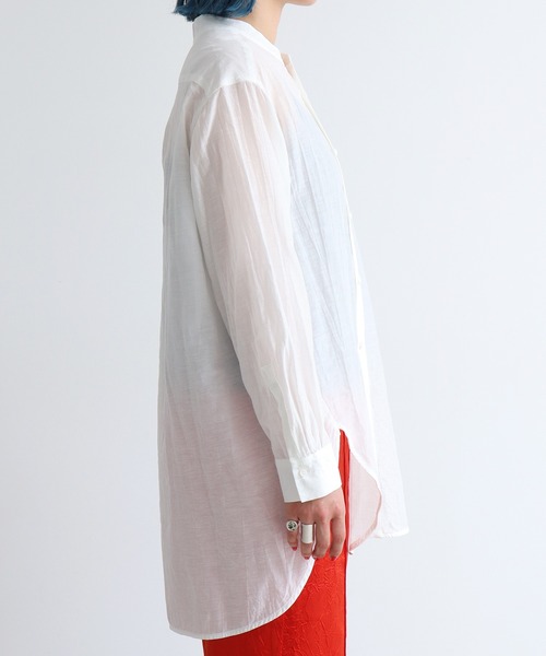 nitca（ニトカ）の「CU/C/LIローン　液流染バンドカラーシャツ（シャツ/ブラウス・レディース・チャコールグレー/ホワイト・FREE）」の6枚目の写真