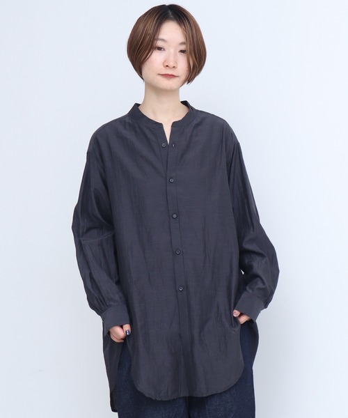 nitca（ニトカ）の「CU/C/LIローン　液流染バンドカラーシャツ（シャツ/ブラウス・レディース・チャコールグレー/ホワイト・FREE）」の14枚目の写真