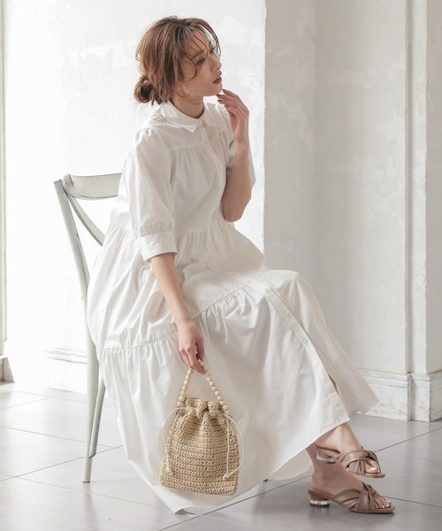 KOBE LETTUCE(コウベレタス)の「選べる2丈ティアードシャツワンピース(ワンピース・レディース・ホワイト/ホワイト系その他/ベージュ系その他/ブラック/グレイッシュベージュ/グリーン系その他/ミント/ブラック系その他/グリーン系その他2・1/2)」の3枚目の写真