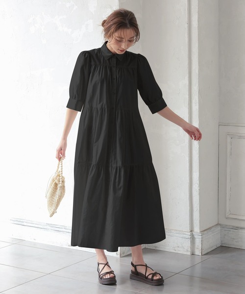 KOBE LETTUCE(コウベレタス)の「選べる2丈ティアードシャツワンピース(ワンピース・レディース・ホワイト/ホワイト系その他/ベージュ系その他/ブラック/グレイッシュベージュ/グリーン系その他/ミント/ブラック系その他/グリーン系その他2・1/2)」の1枚目の写真