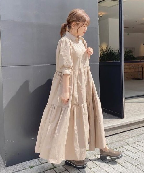 KOBE LETTUCE(コウベレタス)の「選べる2丈ティアードシャツワンピース(ワンピース・レディース・ホワイト/ホワイト系その他/ベージュ系その他/ブラック/グレイッシュベージュ/グリーン系その他/ミント/ブラック系その他/グリーン系その他2・1/2)」の5枚目の写真