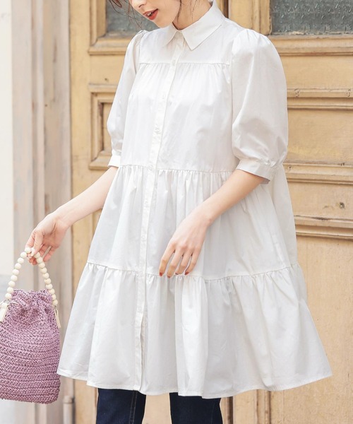 KOBE LETTUCE(コウベレタス)の「選べる2丈ティアードシャツワンピース(ワンピース・レディース・ホワイト/ホワイト系その他/ベージュ系その他/ブラック/グレイッシュベージュ/グリーン系その他/ミント/ブラック系その他/グリーン系その他2・1/2)」の2枚目の写真