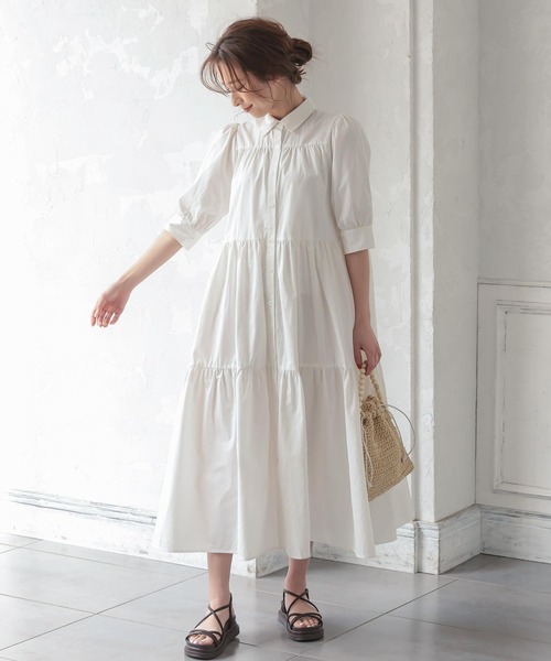 KOBE LETTUCE(コウベレタス)の「選べる2丈ティアードシャツワンピース(ワンピース・レディース・ホワイト/ホワイト系その他/ベージュ系その他/ブラック/グレイッシュベージュ/グリーン系その他/ミント/ブラック系その他/グリーン系その他2・1/2)」の14枚目の写真