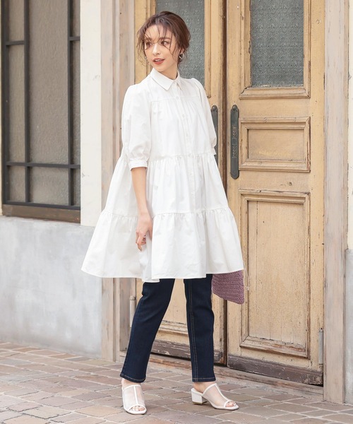 KOBE LETTUCE(コウベレタス)の「選べる2丈ティアードシャツワンピース(ワンピース・レディース・ホワイト/ホワイト系その他/ベージュ系その他/ブラック/グレイッシュベージュ/グリーン系その他/ミント/ブラック系その他/グリーン系その他2・1/2)」の12枚目の写真