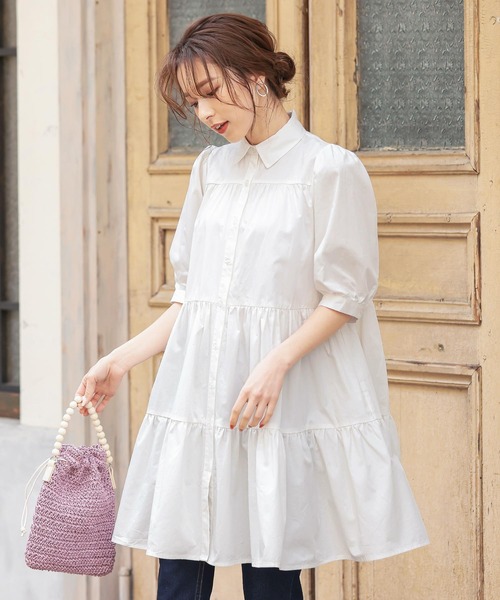 KOBE LETTUCE(コウベレタス)の「選べる2丈ティアードシャツワンピース(ワンピース・レディース・ホワイト/ホワイト系その他/ベージュ系その他/ブラック/グレイッシュベージュ/グリーン系その他/ミント/ブラック系その他/グリーン系その他2・1/2)」の10枚目の写真