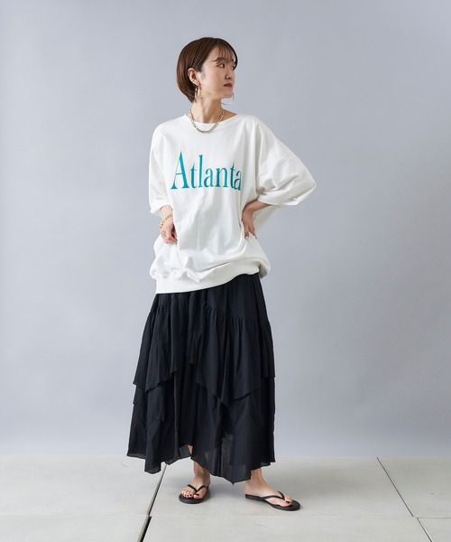 DouDou（ドゥドゥ）の「【一部WEB限定カラー】Atlanta 5分袖 スウェット（Tシャツ/カットソー・レディース・ホワイト/ブラウン/イエロー/ライトベージュ・FREE）」の6枚目の写真