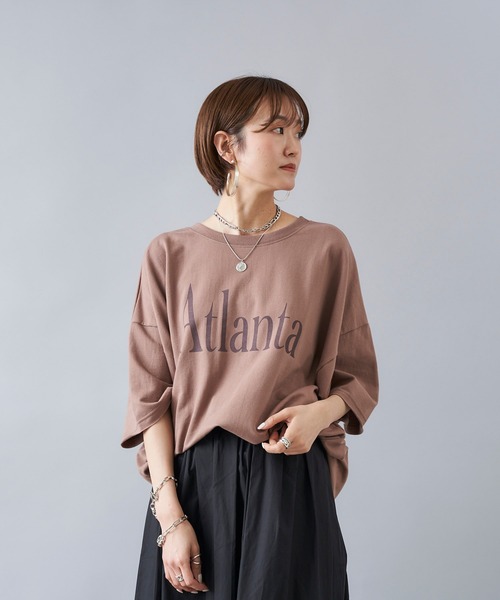 DouDou（ドゥドゥ）の「【一部WEB限定カラー】Atlanta 5分袖 スウェット（Tシャツ/カットソー・レディース・ホワイト/ブラウン/イエロー/ライトベージュ・FREE）」の8枚目の写真