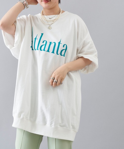 DouDou（ドゥドゥ）の「【一部WEB限定カラー】Atlanta 5分袖 スウェット（Tシャツ/カットソー・レディース・ホワイト/ブラウン/イエロー/ライトベージュ・FREE）」の5枚目の写真