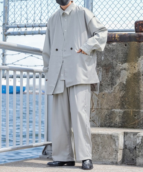 Perushu（ペルーシュ）の「【セットアップ着用可】スプリングアシメオーバーベスト（ベスト・メンズ・モカ/グレー・LARGE/MEDIUM）」の4枚目の写真