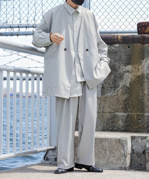 Perushu（ペルーシュ）の「【セットアップ着用可】スプリングアシメオーバーベスト（ベスト・メンズ・モカ/グレー・LARGE/MEDIUM）」の6枚目の写真