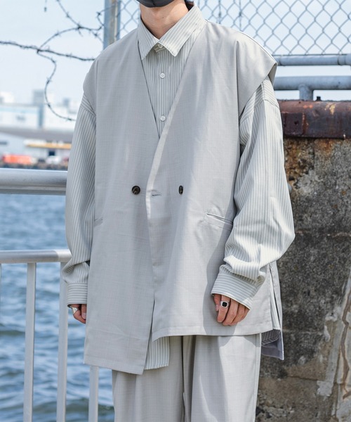 Perushu（ペルーシュ）の「【セットアップ着用可】スプリングアシメオーバーベスト（ベスト・メンズ・モカ/グレー・LARGE/MEDIUM）」の11枚目の写真