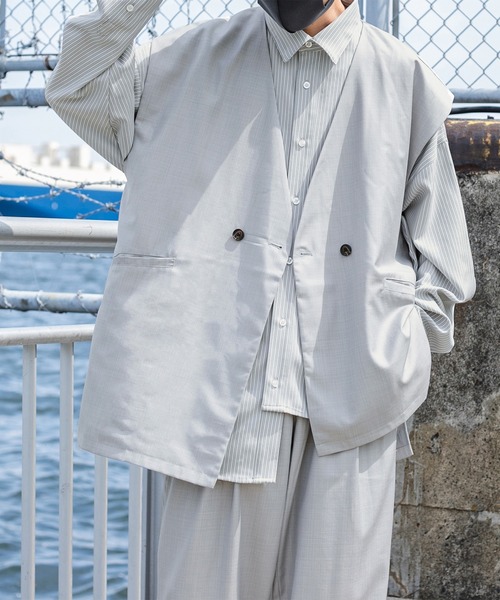 Perushu（ペルーシュ）の「【セットアップ着用可】スプリングアシメオーバーベスト（ベスト・メンズ・モカ/グレー・LARGE/MEDIUM）」の12枚目の写真