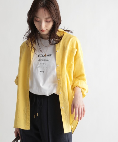Andemiu（アンデミュウ）の「オーバーリネンシャツ951768（シャツ/ブラウス・レディース・イエロー/アイボリー・FREE）」の9枚目の写真