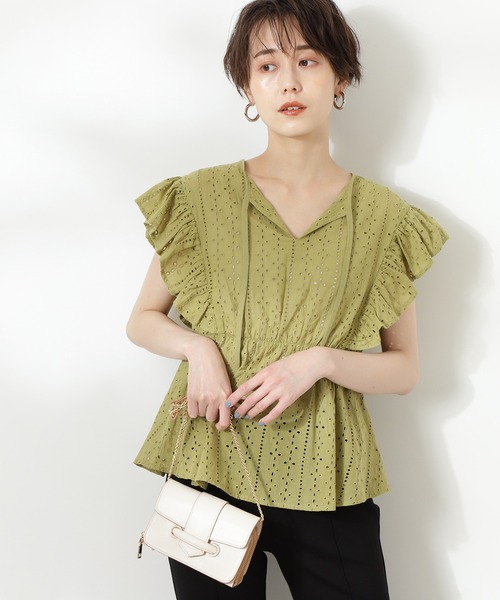N.（N. Natural Beauty Basic）（エヌエヌナチュラルビューティーベーシック）の「カフタンレースブラウス（シャツ/ブラウス・レディース・ホワイト/ブラック/ライトグリーン・MEDIUM）」の3枚目の写真