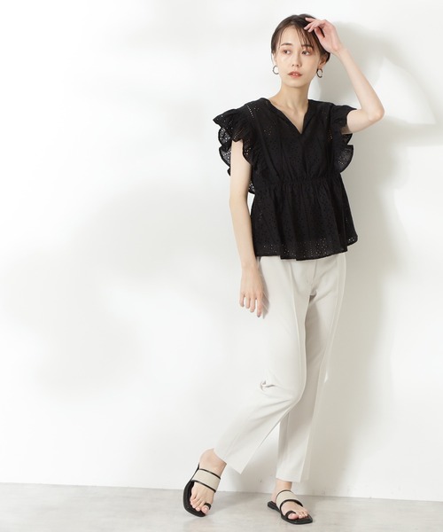 N.（N. Natural Beauty Basic）（エヌエヌナチュラルビューティーベーシック）の「カフタンレースブラウス（シャツ/ブラウス・レディース・ホワイト/ブラック/ライトグリーン・MEDIUM）」の11枚目の写真