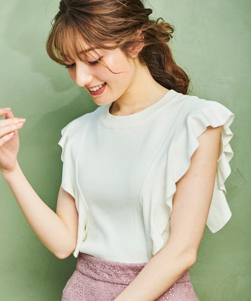 NOELA（ノエラ）の「フリルリブニット（ニット/セーター・レディース・ベージュ/オフホワイト/オレンジ・FREE）」の10枚目の写真