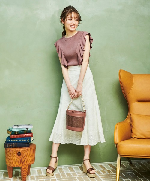 NOELA（ノエラ）の「フリルリブニット（ニット/セーター・レディース・ベージュ/オフホワイト/オレンジ・FREE）」の6枚目の写真