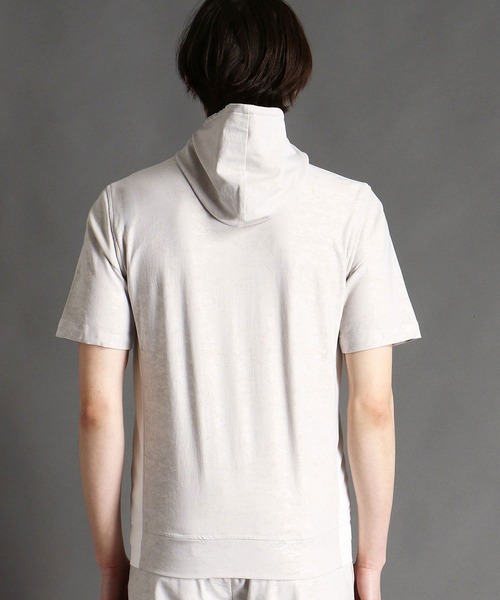 MONSIEUR NICOLE(ムッシュニコル)の「ジャカードジャージショートスリーブフーディー(パーカー・メンズ・ライトグレー/ブルー・MEDIUM/LARGE)」の9枚目の写真