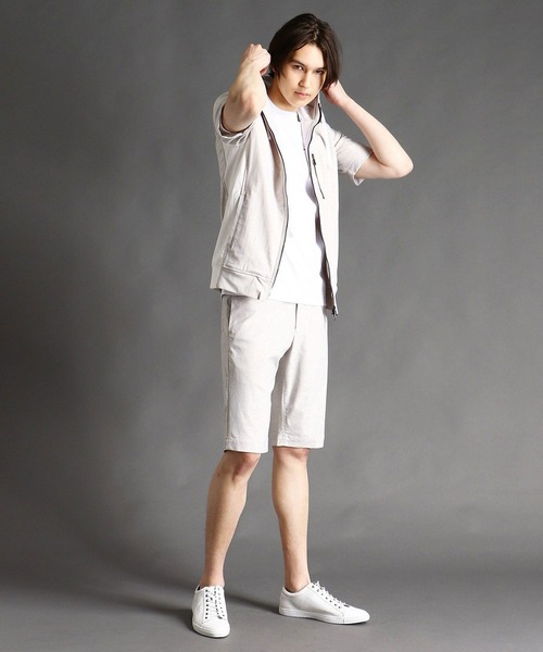 MONSIEUR NICOLE(ムッシュニコル)の「ジャカードジャージショートスリーブフーディー(パーカー・メンズ・ライトグレー/ブルー・MEDIUM/LARGE)」の4枚目の写真