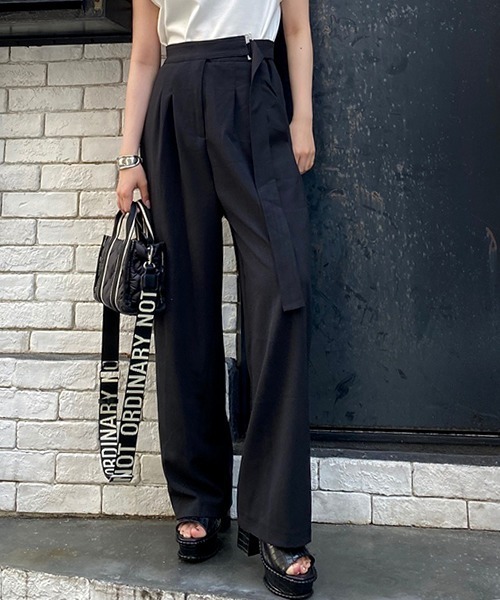 ハイウエスト ベルト付き タックテーパードワイドパンツ スラックス Rue ルゥ のファッション通販 Zozotown