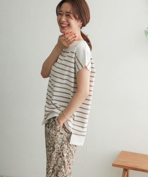 URBAN RESEARCH DOORS（アーバンリサーチドアーズ）の「パネルボーダーフレンチプルオーバー（Tシャツ/カットソー・レディース・ベージュ/ブラック/ロイヤルブルー/オレンジ・ONE）」の13枚目の写真