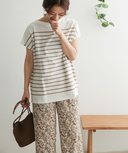 URBAN RESEARCH DOORS（アーバンリサーチドアーズ）の「パネルボーダーフレンチプルオーバー（Tシャツ/カットソー・レディース・ベージュ/ブラック/ロイヤルブルー/オレンジ・ONE）」の14枚目の写真