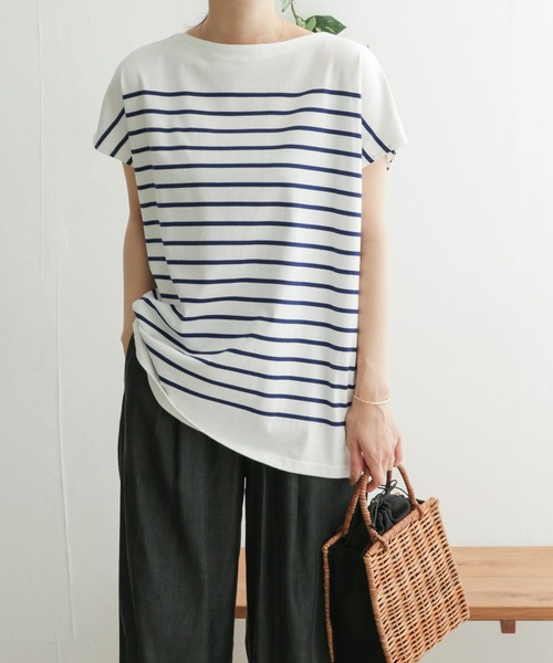 URBAN RESEARCH DOORS（アーバンリサーチドアーズ）の「パネルボーダーフレンチプルオーバー（Tシャツ/カットソー・レディース・ベージュ/ブラック/ロイヤルブルー/オレンジ・ONE）」の20枚目の写真