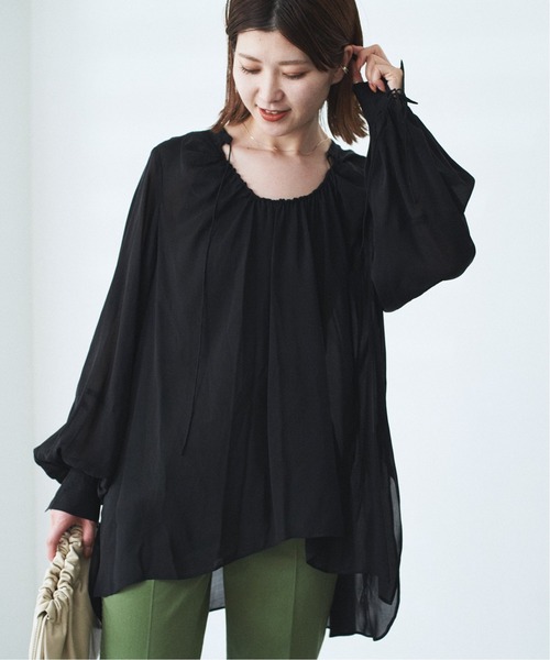 Spick & Span(スピックアンドスパン)の「#【RITO】キュプラフロントギャザーブラウス◆(シャツ/ブラウス・レディース・ベージュ/ブラック・36)」の5枚目の写真