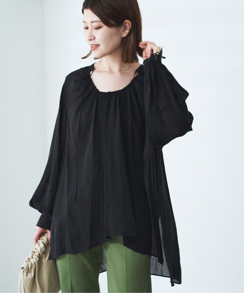 Spick & Span(スピックアンドスパン)の「#【RITO】キュプラフロントギャザーブラウス◆(シャツ/ブラウス・レディース・ベージュ/ブラック・36)」の6枚目の写真