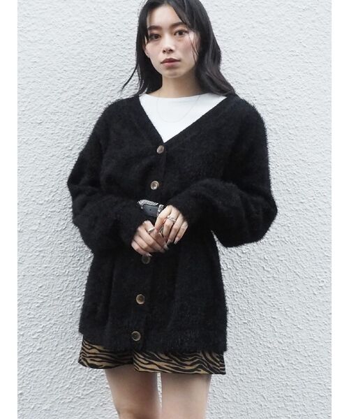 EVRIS（エヴリス）の「フェザーヤーンニットカーディガン（カーディガン/ボレロ・レディース・ブラック/カーキ/ボルドー・FREE）」の2枚目の写真