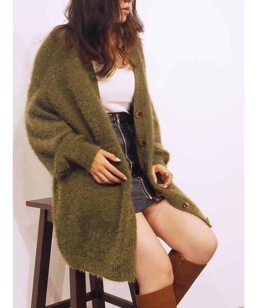 EVRIS（エヴリス）の「フェザーヤーンニットカーディガン（カーディガン/ボレロ・レディース・ブラック/カーキ/ボルドー・FREE）」の4枚目の写真