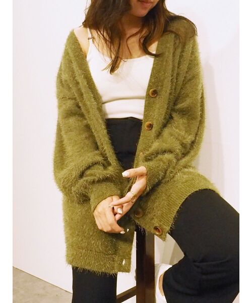 EVRIS（エヴリス）の「フェザーヤーンニットカーディガン（カーディガン/ボレロ・レディース・ブラック/カーキ/ボルドー・FREE）」の7枚目の写真