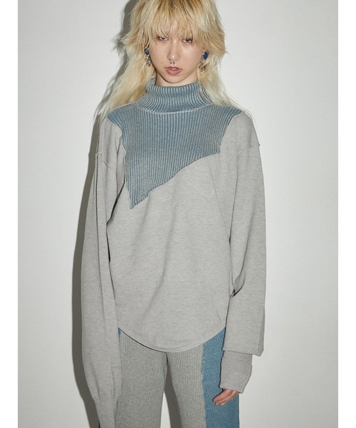 PAMEO POSE（パメオポーズ）の「Patching Knit Top（ニット/セーター・レディース・ボルドー/グレー/ブラック・FREE）」の4枚目の写真