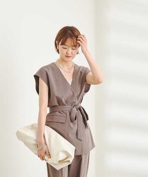 DouDou（ドゥドゥ）の「【WEB限定】ベスト＋パンツセットアップ（セットアップ・レディース・ブラック/ブラウン/ベージュ・FREE）」の4枚目の写真