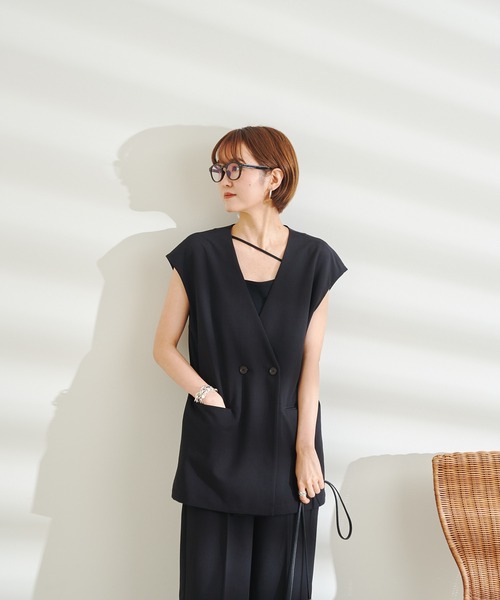 DouDou（ドゥドゥ）の「【WEB限定】ベスト＋パンツセットアップ（セットアップ・レディース・ブラック/ブラウン/ベージュ・FREE）」の9枚目の写真