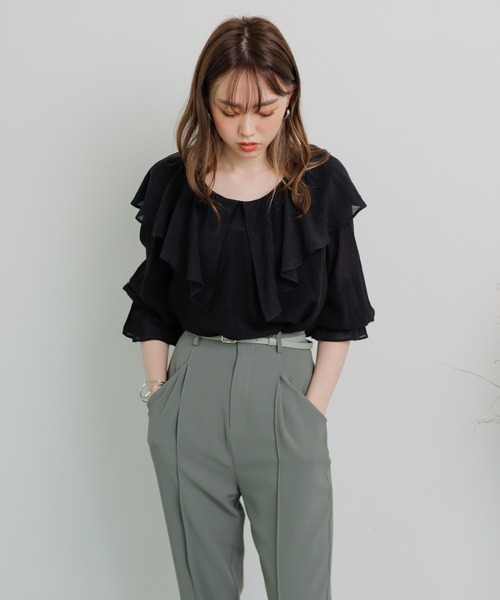 LIPSERVICE（リップサービス）の「BIGフリルカラーブラウス（シャツ/ブラウス・レディース・ホワイト/ブラック/ライトグレー・FREE）」の14枚目の写真