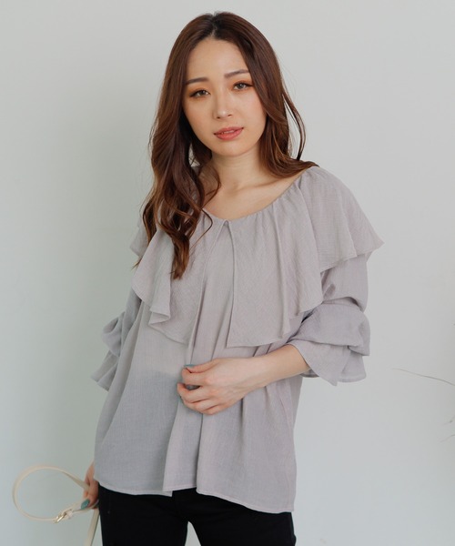 LIPSERVICE（リップサービス）の「BIGフリルカラーブラウス（シャツ/ブラウス・レディース・ホワイト/ブラック/ライトグレー・FREE）」の5枚目の写真