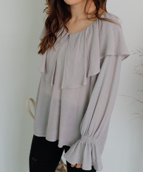 LIPSERVICE（リップサービス）の「BIGフリルカラーブラウス（シャツ/ブラウス・レディース・ホワイト/ブラック/ライトグレー・FREE）」の7枚目の写真