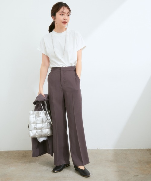 VIS（ビス）の「【セットアップ対応】柔らか質感。ピーチ起毛美脚フレアパンツ（スラックス・レディース・ダークブラウン/ベージュ系その他/モスグリーン・M/S）」の7枚目の写真