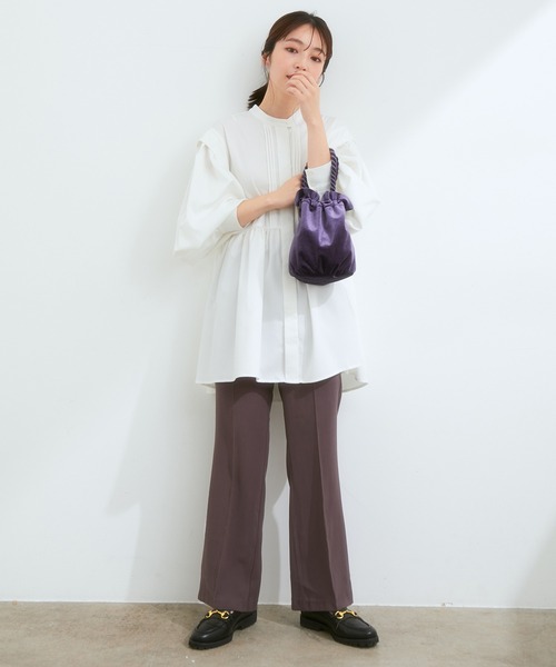 VIS（ビス）の「【セットアップ対応】柔らか質感。ピーチ起毛美脚フレアパンツ（スラックス・レディース・ダークブラウン/ベージュ系その他/モスグリーン・M/S）」の19枚目の写真