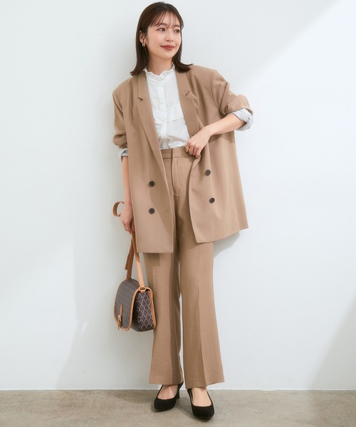 VIS（ビス）の「【セットアップ対応】柔らか質感。ピーチ起毛美脚フレアパンツ（スラックス・レディース・ダークブラウン/ベージュ系その他/モスグリーン・M/S）」の14枚目の写真