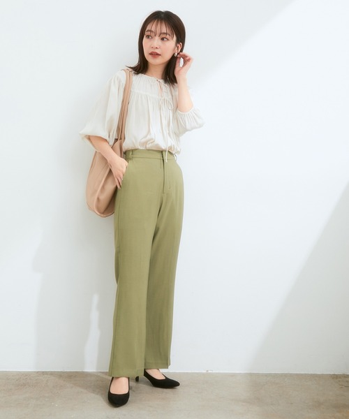 VIS（ビス）の「【セットアップ対応】柔らか質感。ピーチ起毛美脚フレアパンツ（スラックス・レディース・ダークブラウン/ベージュ系その他/モスグリーン・M/S）」の22枚目の写真