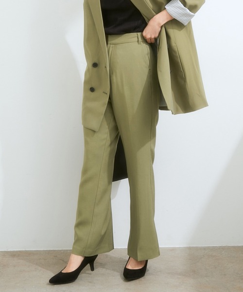 VIS（ビス）の「【セットアップ対応】柔らか質感。ピーチ起毛美脚フレアパンツ（スラックス・レディース・ダークブラウン/ベージュ系その他/モスグリーン・M/S）」の10枚目の写真