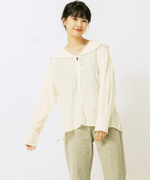 mikke(ミッケ)の「セーラーカラーリボンヴィンテージブラウス(シャツ/ブラウス・レディース・ブラック/ブラウン/オフホワイト/ブルー・FREE)」の9枚目の写真