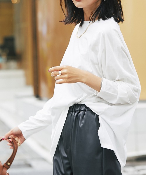 RIVE DROITE（リヴドロワ）の「ハイゲージコットンロンTee（Tシャツ/カットソー・レディース・オフホワイト/ブラック/ブルー系その他/ピンク・FREE）」の2枚目の写真