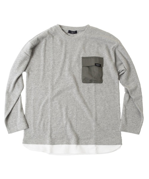 GLAZOS（グラソス）の「厚手天竺・ドロップショルダーフラップポケット付き裾レイヤード長袖Tシャツ（Tシャツ/カットソー・キッズ・チャコールグレー/グレー/カーキ/オレンジ・130cm/140cm/150cm/160cm/170cm）」の3枚目の写真