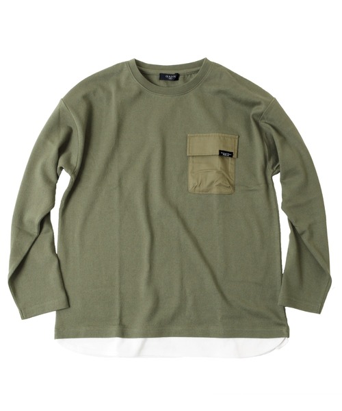 GLAZOS（グラソス）の「厚手天竺・ドロップショルダーフラップポケット付き裾レイヤード長袖Tシャツ（Tシャツ/カットソー・キッズ・チャコールグレー/グレー/カーキ/オレンジ・130cm/140cm/150cm/160cm/170cm）」の4枚目の写真