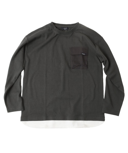 GLAZOS（グラソス）の「厚手天竺・ドロップショルダーフラップポケット付き裾レイヤード長袖Tシャツ（Tシャツ/カットソー・キッズ・チャコールグレー/グレー/カーキ/オレンジ・130cm/140cm/150cm/160cm/170cm）」の5枚目の写真