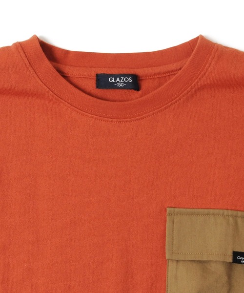 GLAZOS（グラソス）の「厚手天竺・ドロップショルダーフラップポケット付き裾レイヤード長袖Tシャツ（Tシャツ/カットソー・キッズ・チャコールグレー/グレー/カーキ/オレンジ・130cm/140cm/150cm/160cm/170cm）」の9枚目の写真