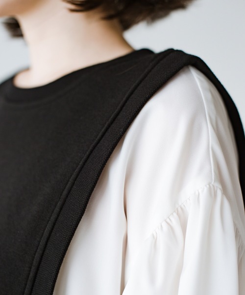 haco!（ハコ）の「楽ちんかわいいをとことん追求！シンプルボトムスに合わせるだけで簡単におしゃれな重ね着コーデが完成する便利なドッキングトップス（Tシャツ/カットソー・レディース・ベージュ/ブラック・LARGE/MEDIUM/X-LARGE/SMALL）」の8枚目の写真